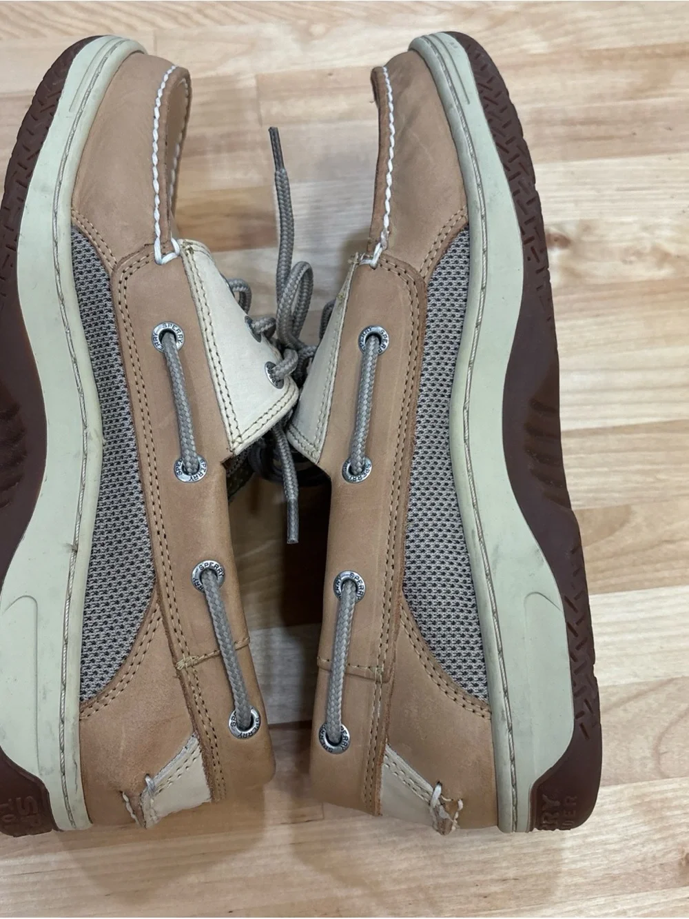 Sperry Men's Billfish 3-Eye Boat Shoe Tan Leather/ Fabric Sz 9 Excellent